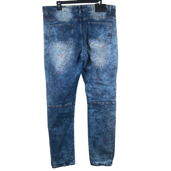 Rock Salt Jeans Mens 38 Distressed Patchwork Paint Splatter Ripped Denim Pants 3 - Picture 2 of 8